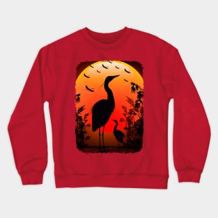 Heron Shape on Peaceful Tropical Sunset Crewneck Sweatshirt